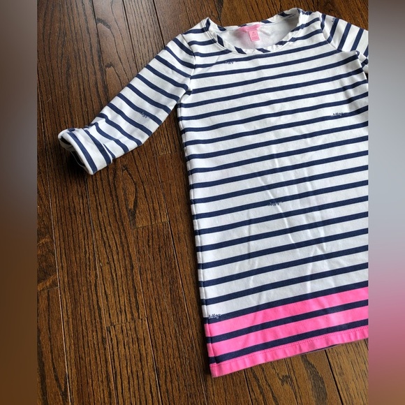 Lilly Pulitzer Girls M (6-7) Little Devon Dress Resort White Serene Stripe - Picture 3 of 13